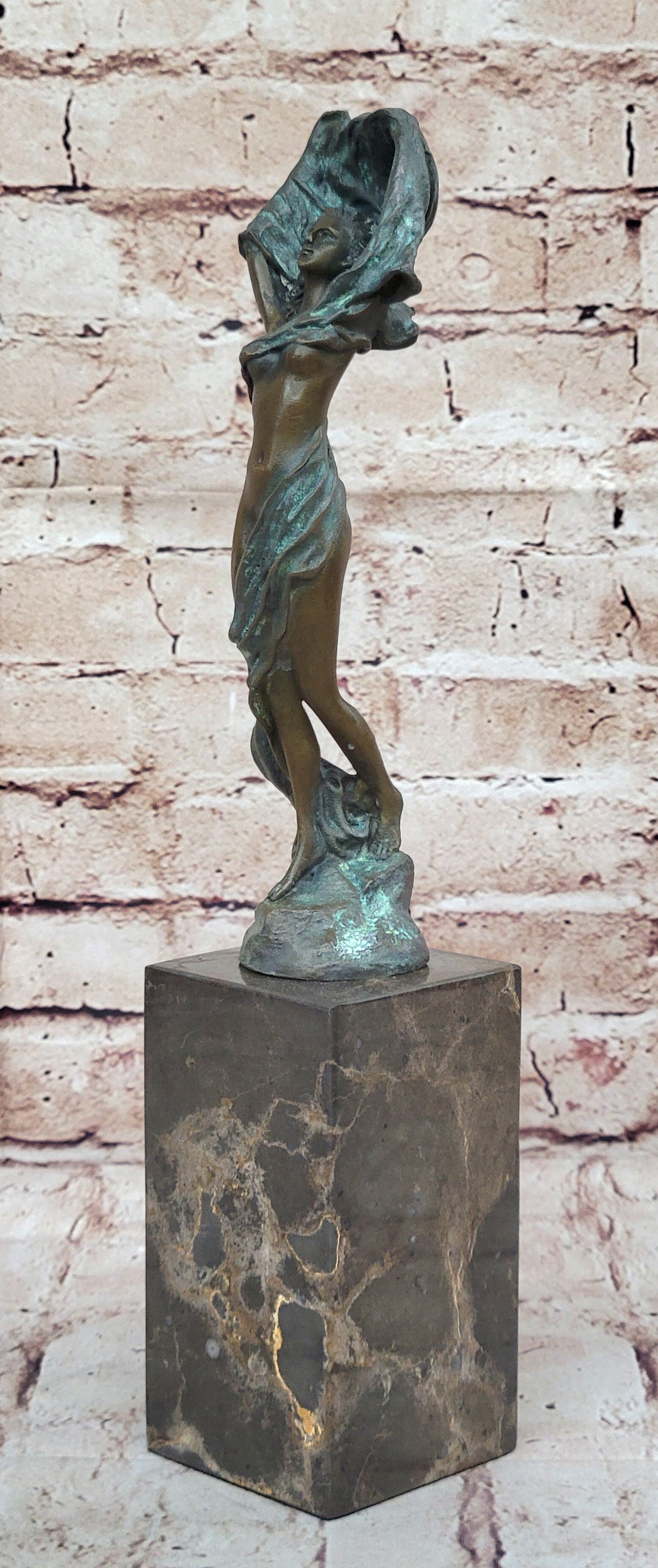 Semi Nude Figure of Girl Removing Her Shirt - Bronze Figure Sculpture J. Erte Art Deco