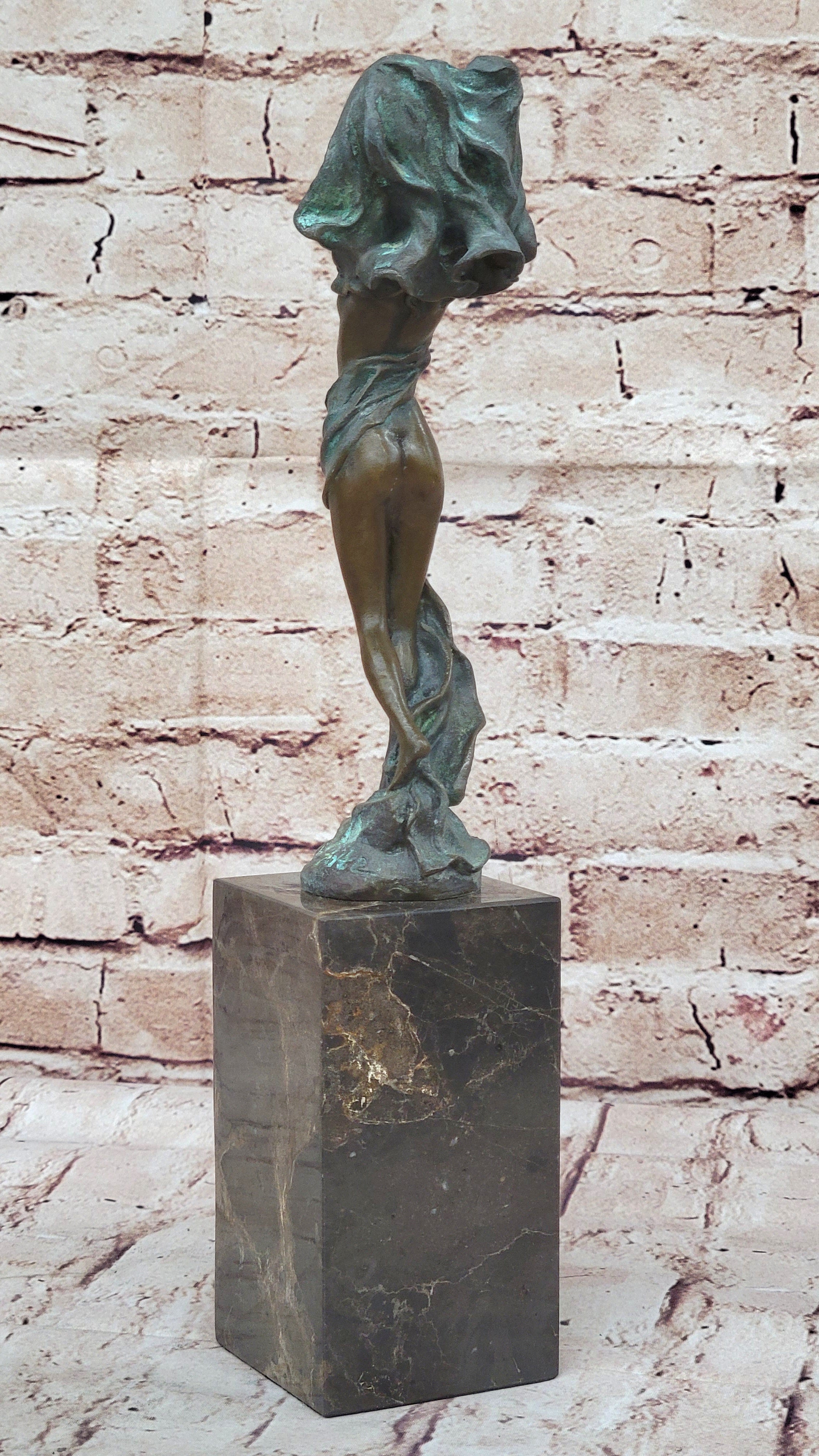 Semi Nude Figure of Girl Removing Her Shirt - Bronze Figure Sculpture J. Erte Art Deco