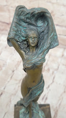 Semi Nude Figure of Girl Removing Her Shirt - Bronze Figure Sculpture J. Erte Art Deco