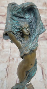Semi Nude Figure of Girl Removing Her Shirt - Bronze Figure Sculpture J. Erte Art Deco