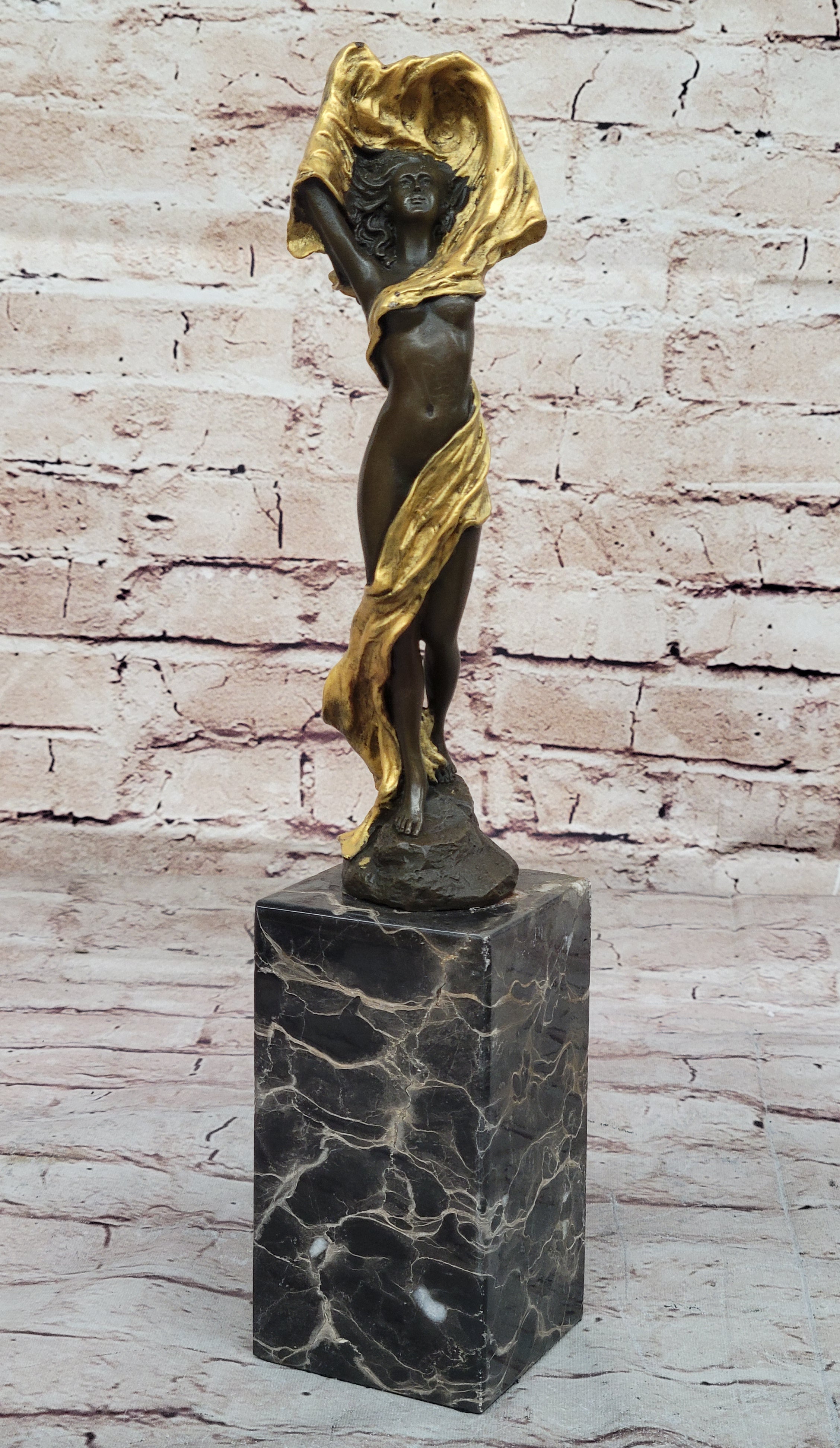 Sexy Girl with Loose Clothing Over Her Head - Bronze Sculpture by Milo