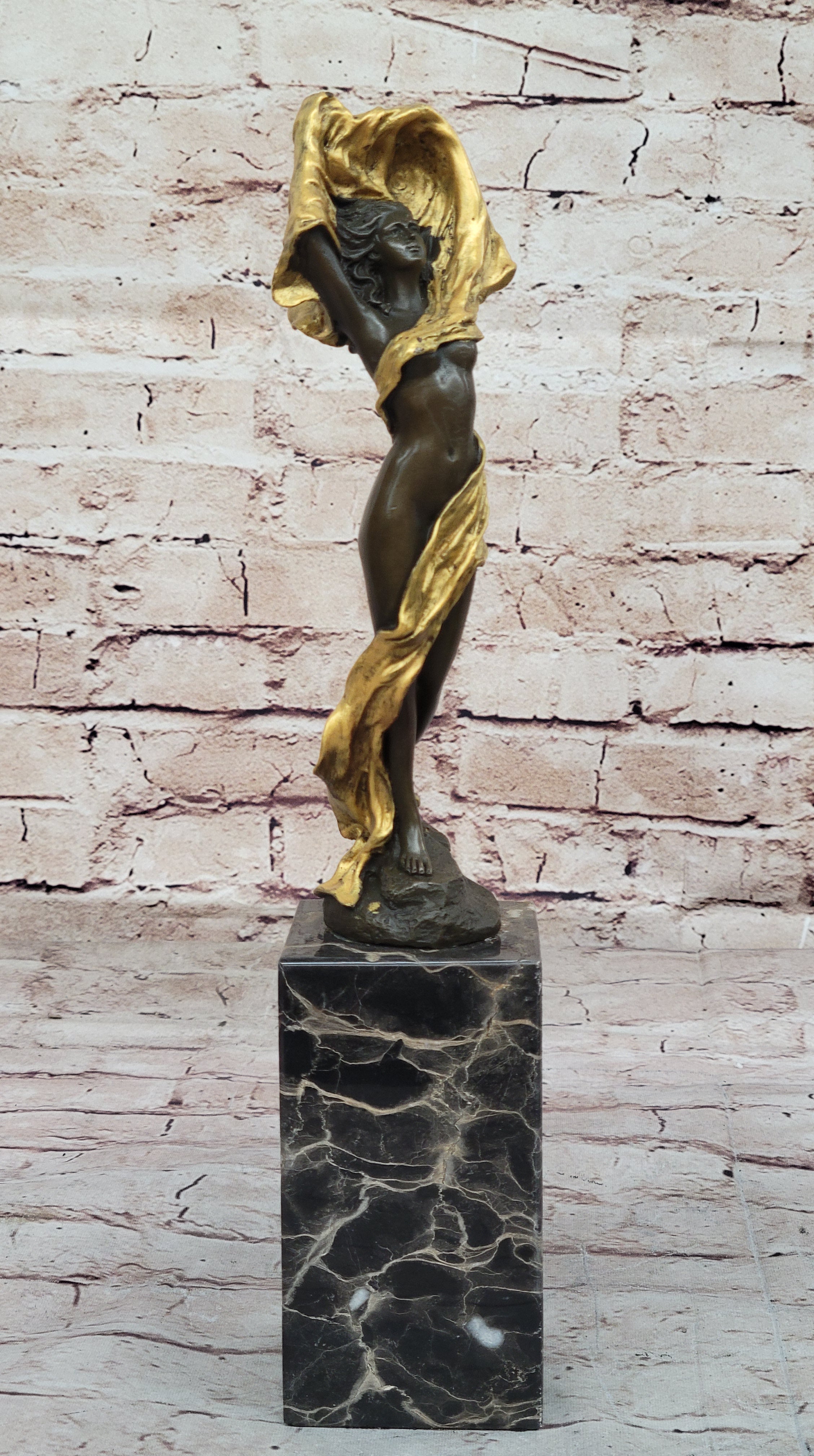 Sexy Girl with Loose Clothing Over Her Head - Bronze Sculpture by Milo