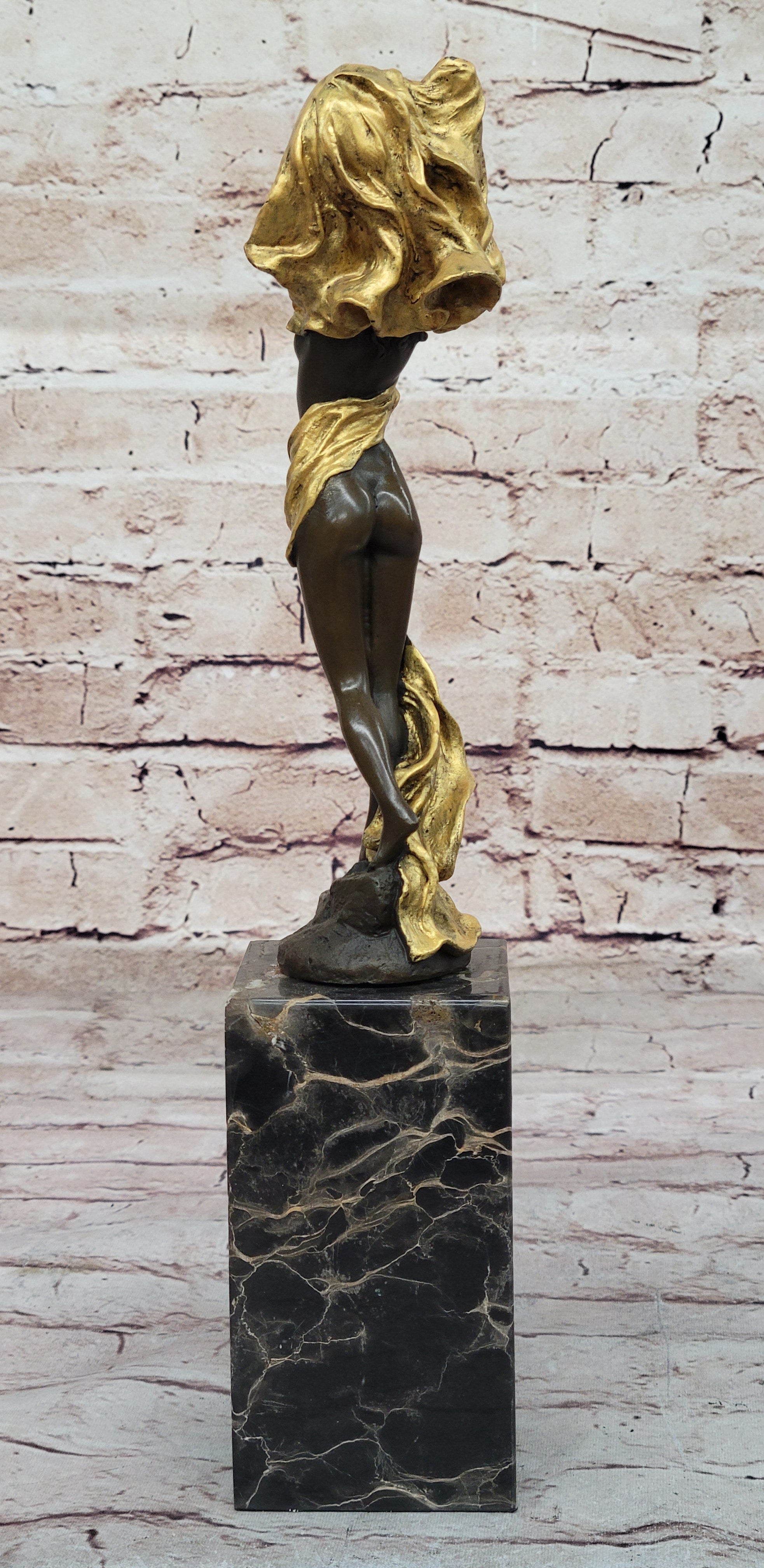 Sexy Girl with Loose Clothing Over Her Head - Bronze Sculpture by Milo