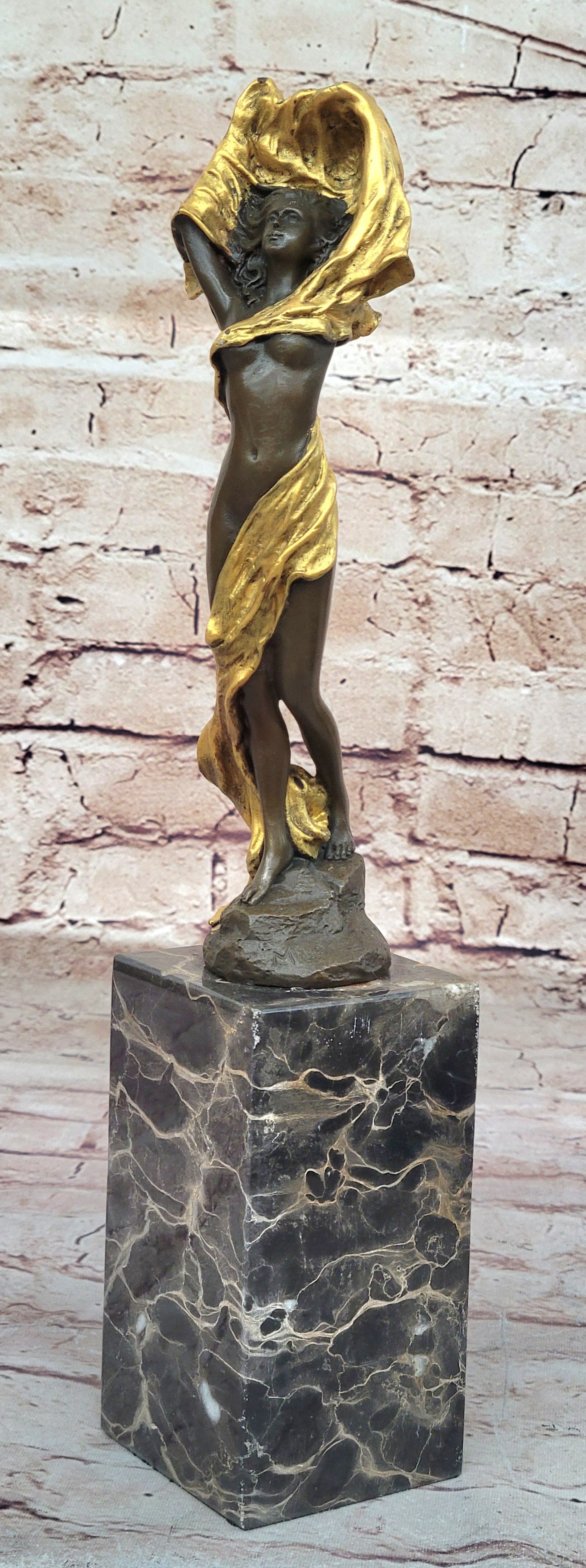 Sexy Girl with Loose Clothing Over Her Head - Bronze Sculpture by Milo