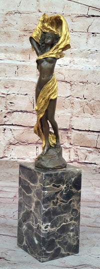 Sexy Girl with Loose Clothing Over Her Head - Bronze Sculpture by Milo