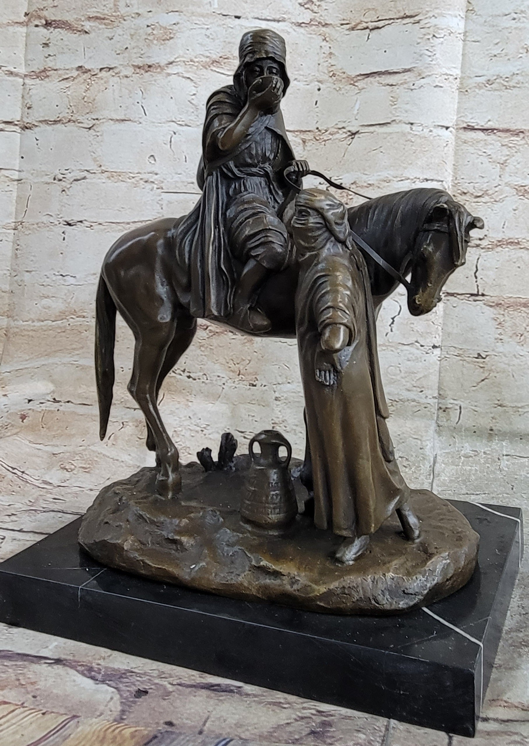 Arabian Man on Horseback Bronze Sculpture by Dubucand