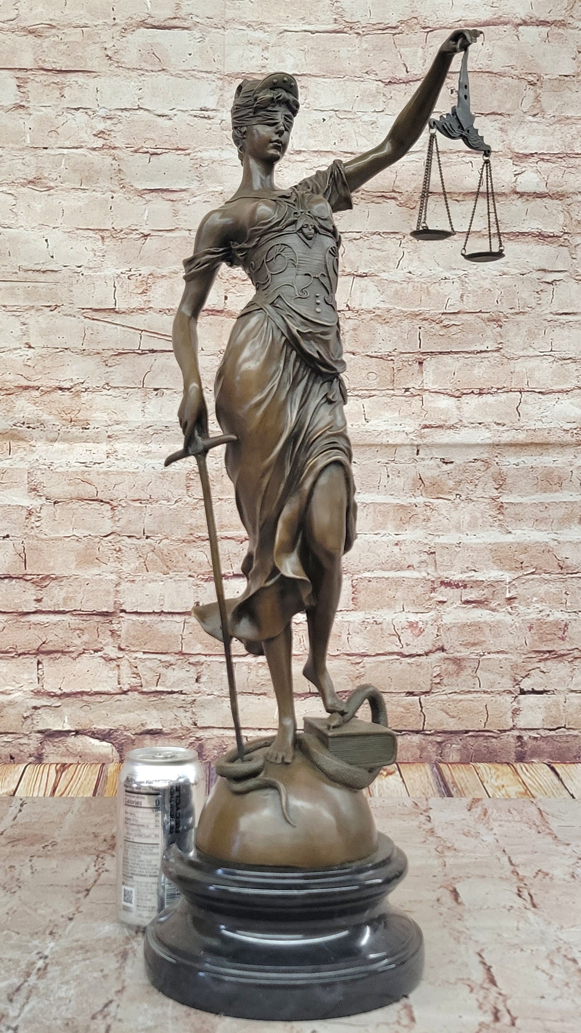 Lady Justice Bronze Sculpture with Scales, Sword, Snake