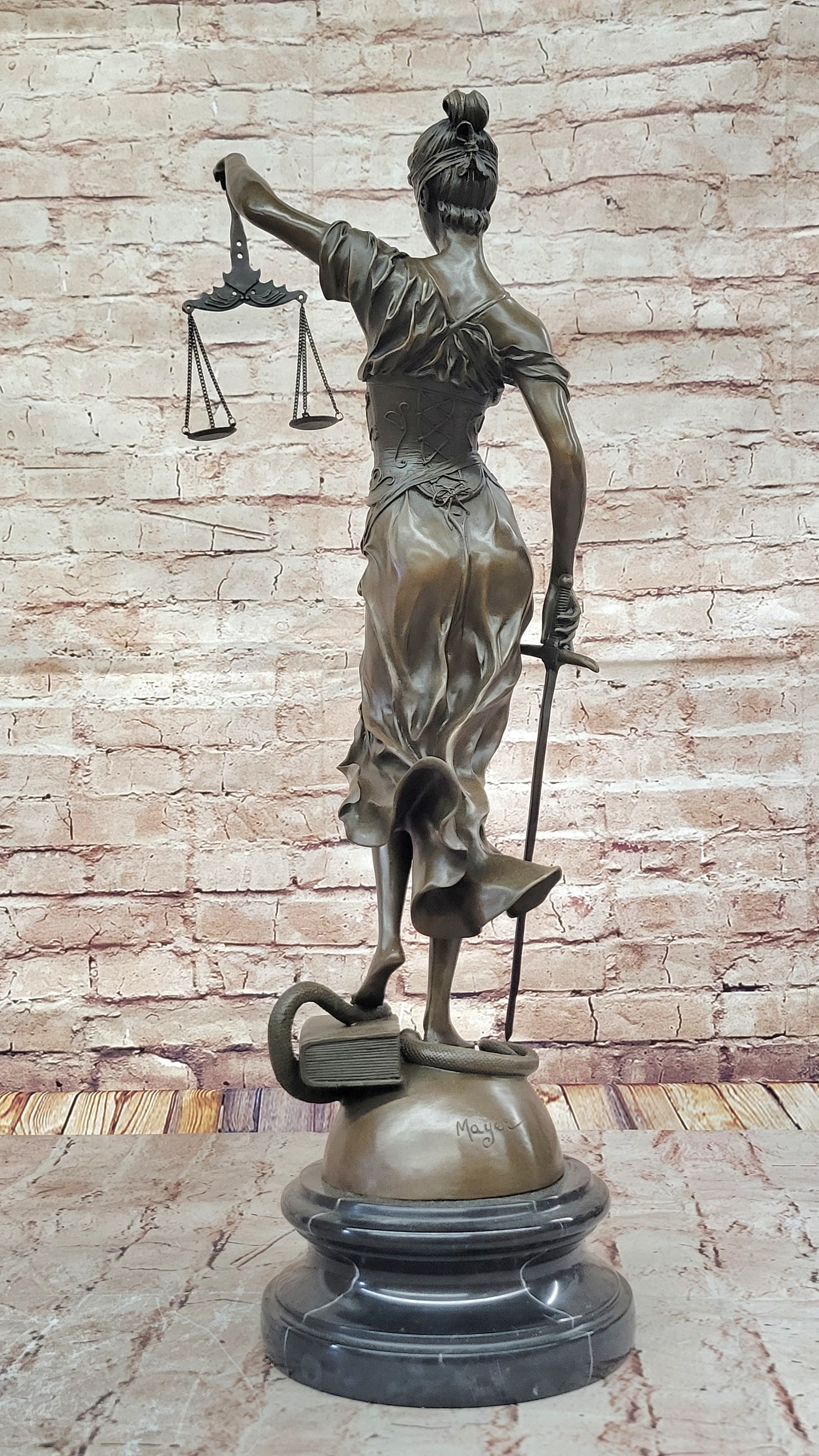 Lady Justice Bronze Sculpture with Scales, Sword, Snake
