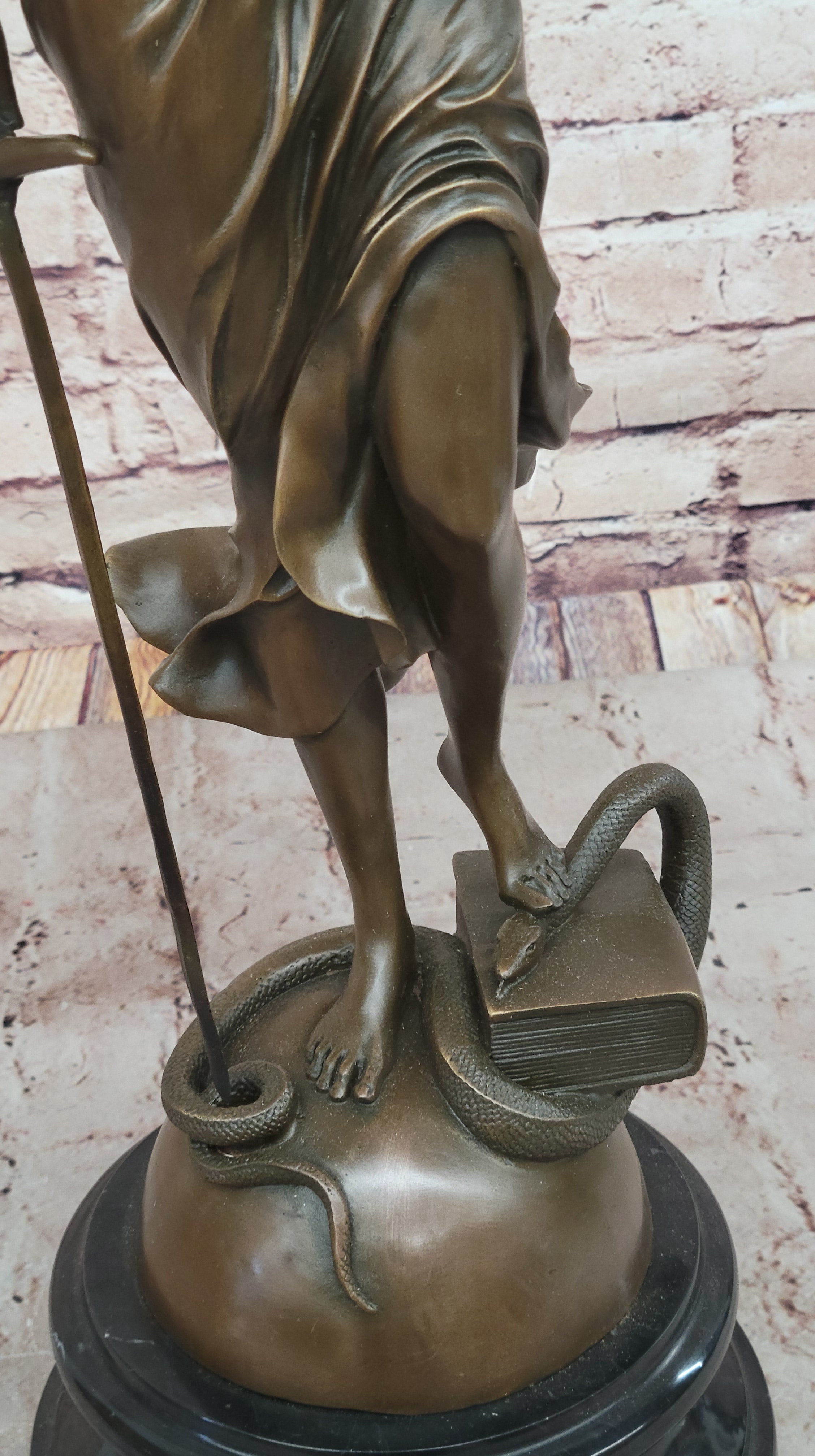 Lady Justice Bronze Sculpture with Scales, Sword, Snake