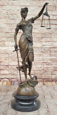 Lady Justice Bronze Sculpture with Scales, Sword, Snake