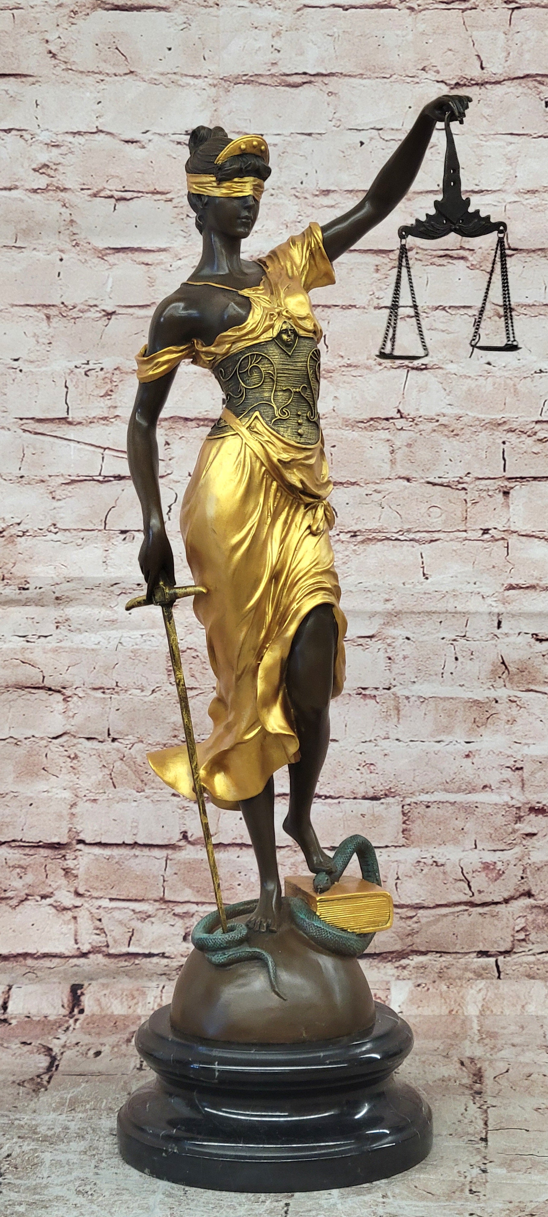 Large Mythological Bronze Sculpture Lady Justice Signed Mayer Statue Gilt Figure