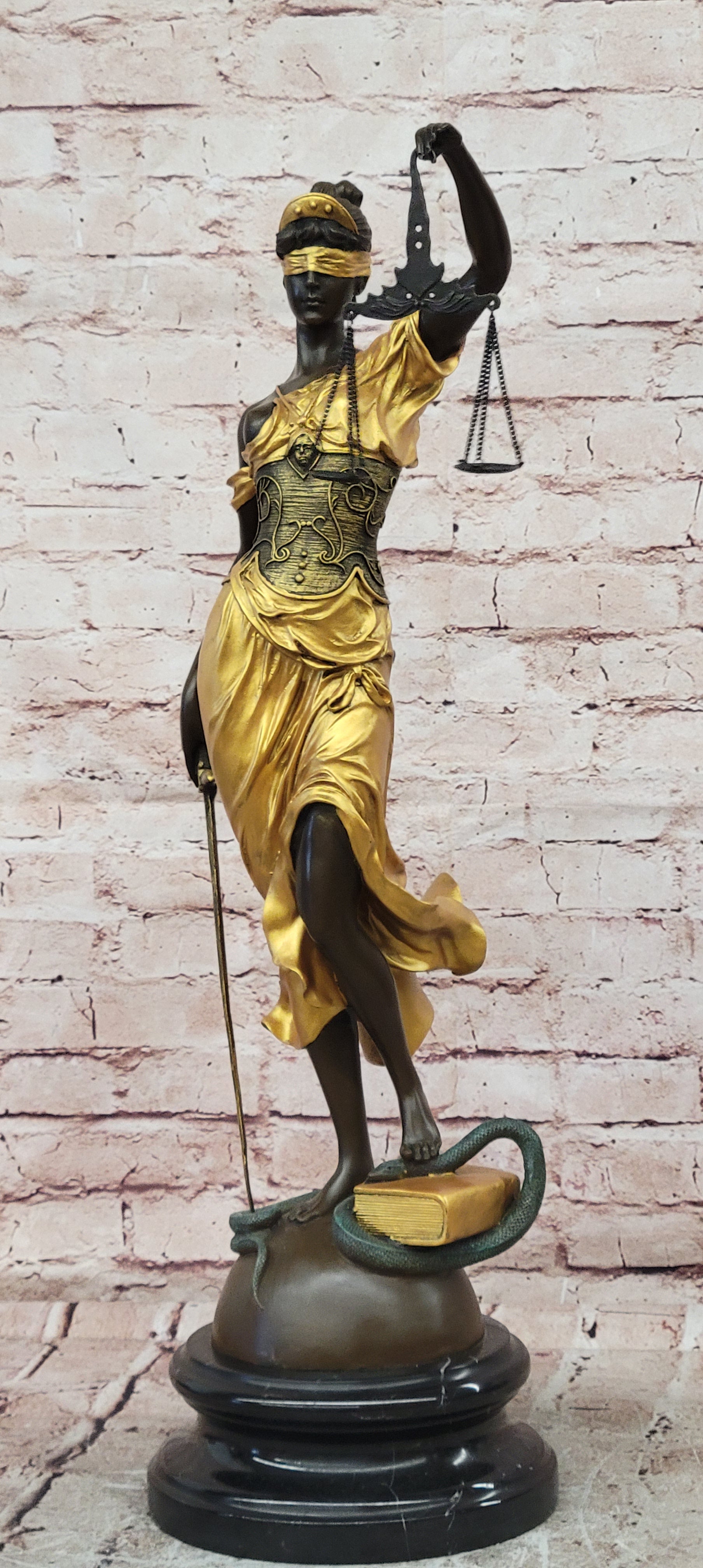 Large Mythological Bronze Sculpture Lady Justice Signed Mayer Statue Gilt Figure