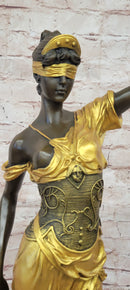 Large Mythological Bronze Sculpture Lady Justice Signed Mayer Statue Gilt Figure