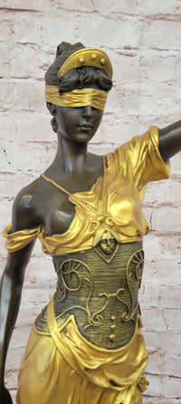 Large Mythological Bronze Sculpture Lady Justice Signed Mayer Statue Gilt Figure