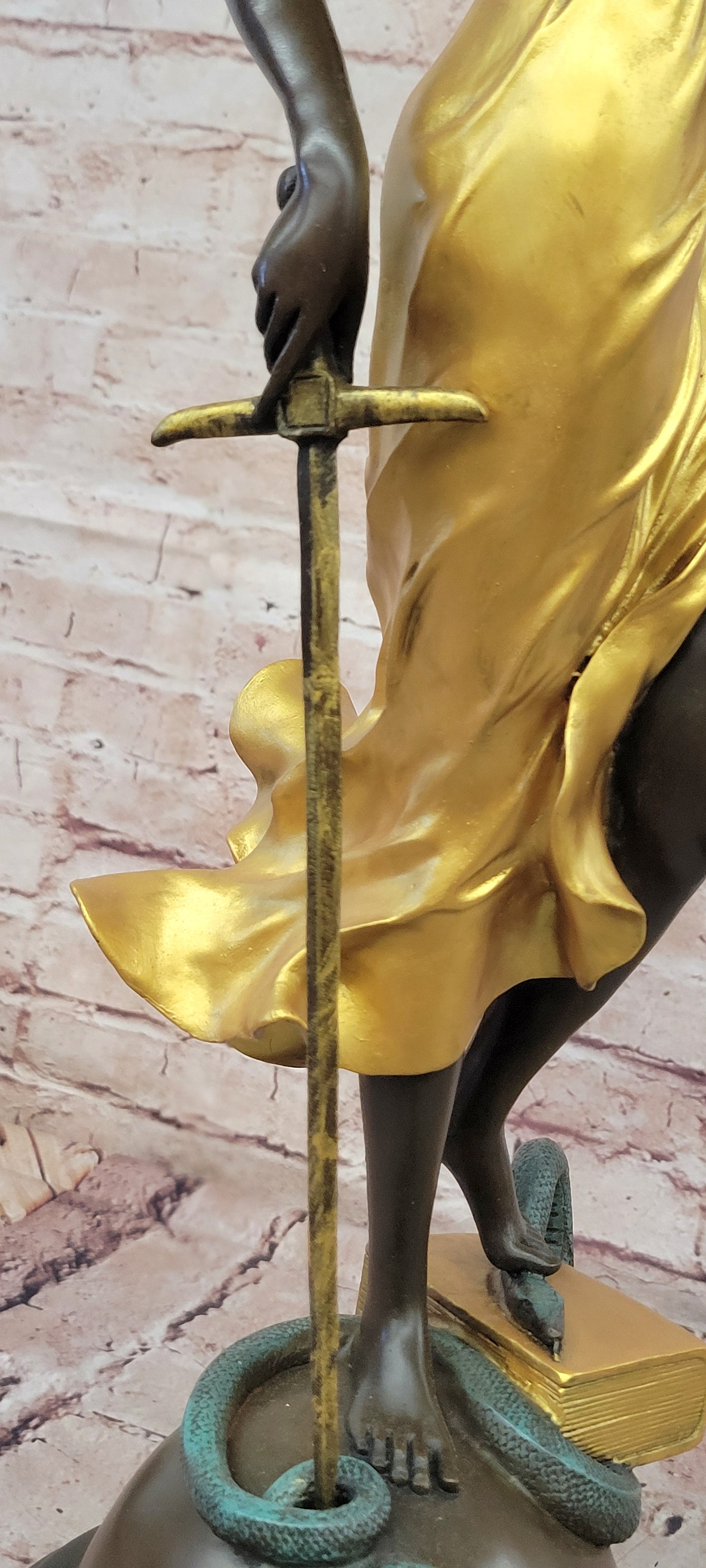 Large Mythological Bronze Sculpture Lady Justice Signed Mayer Statue Gilt Figure