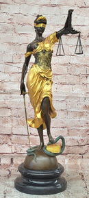 Large Mythological Bronze Sculpture Lady Justice Signed Mayer Statue Gilt Figure