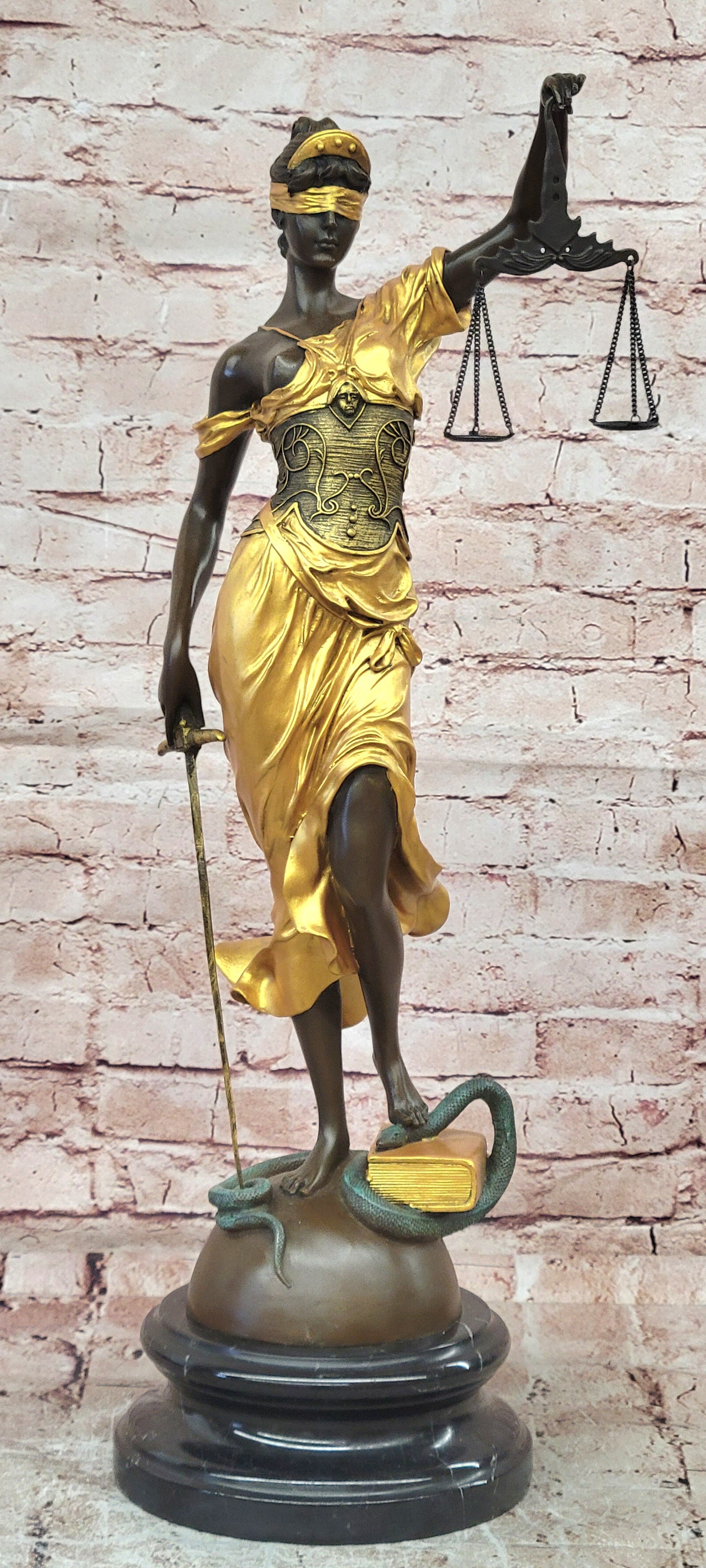 Large Mythological Bronze Sculpture Lady Justice Signed Mayer Statue Gilt Figure