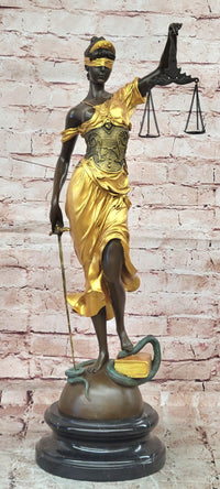 Large Mythological Bronze Sculpture Lady Justice Signed Mayer Statue Gilt Figure