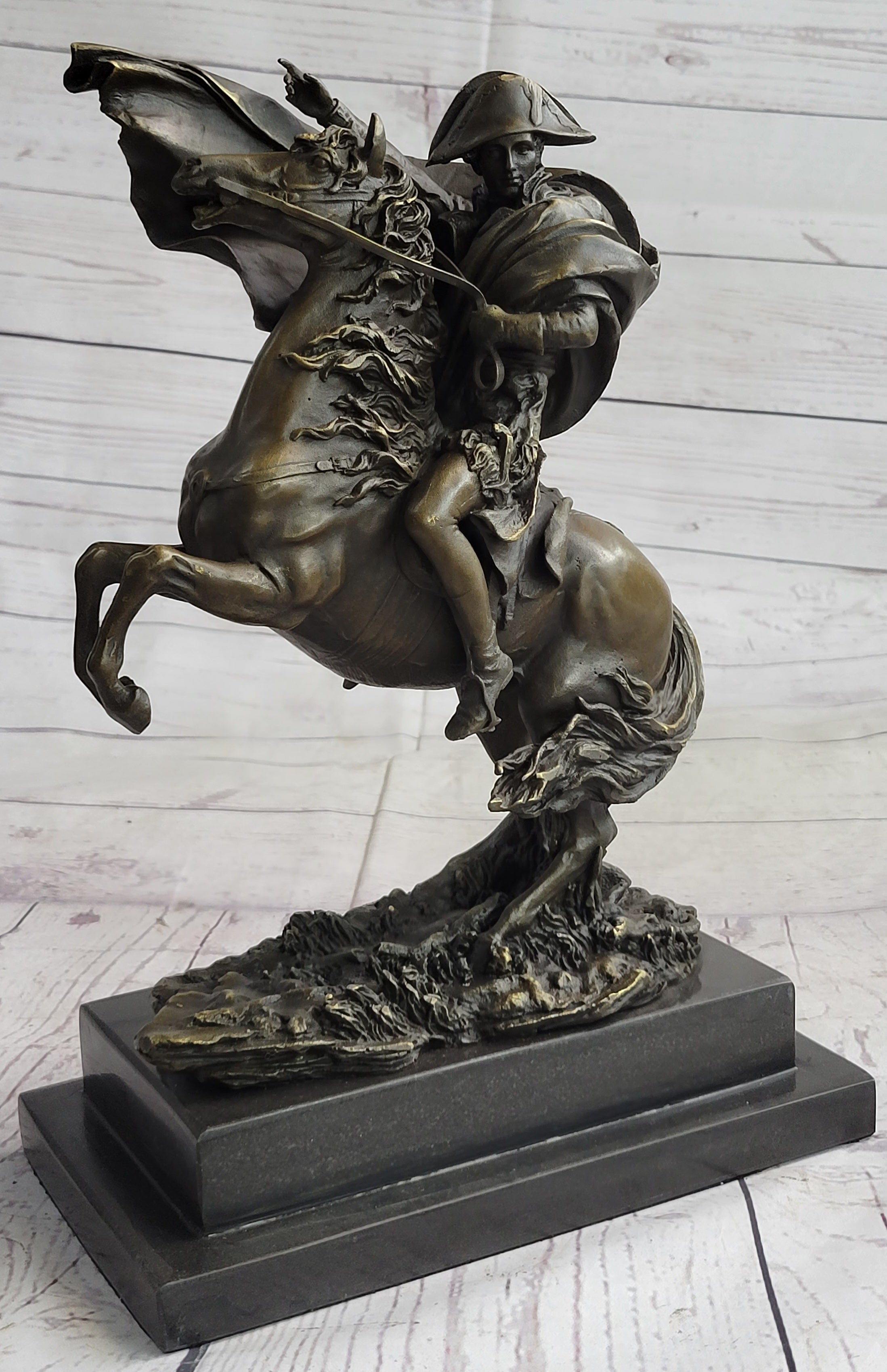 Napoleon Crossing the Alps Bronze Metal Replica on Marble Base