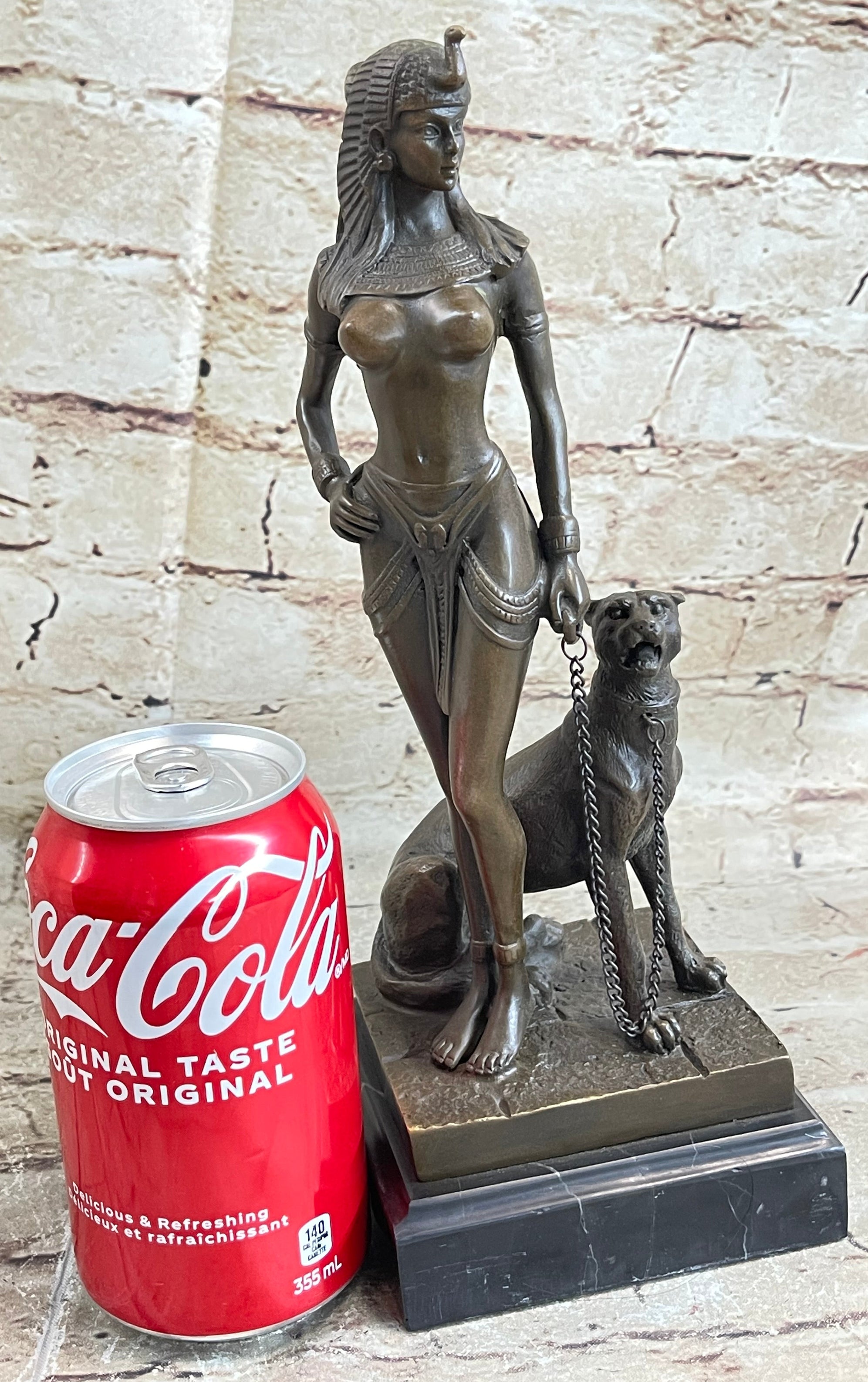 Art Deco Bronze Sculpture of Egyptian Queen Princess Semi Nude Figure w/ Panther