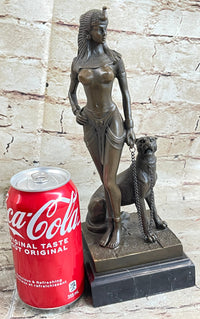 Art Deco Bronze Sculpture of Egyptian Queen Princess Semi Nude Figure w/ Panther