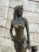 Art Deco Bronze Sculpture of Egyptian Queen Princess Semi Nude Figure w/ Panther