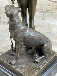 Art Deco Bronze Sculpture of Egyptian Queen Princess Semi Nude Figure w/ Panther