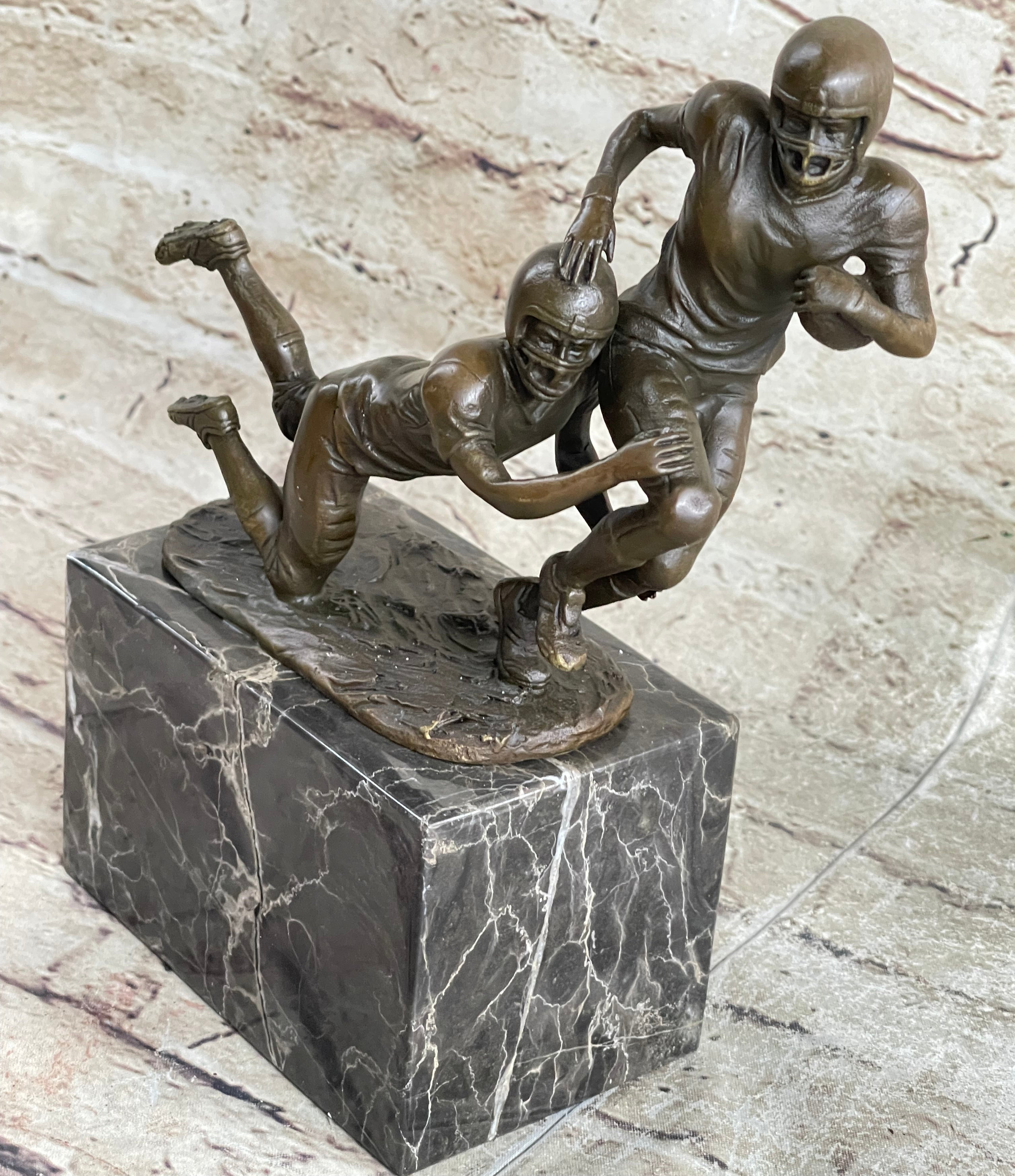 American Football NFL AFL Athlete Bronze Sculpture on Marble Base