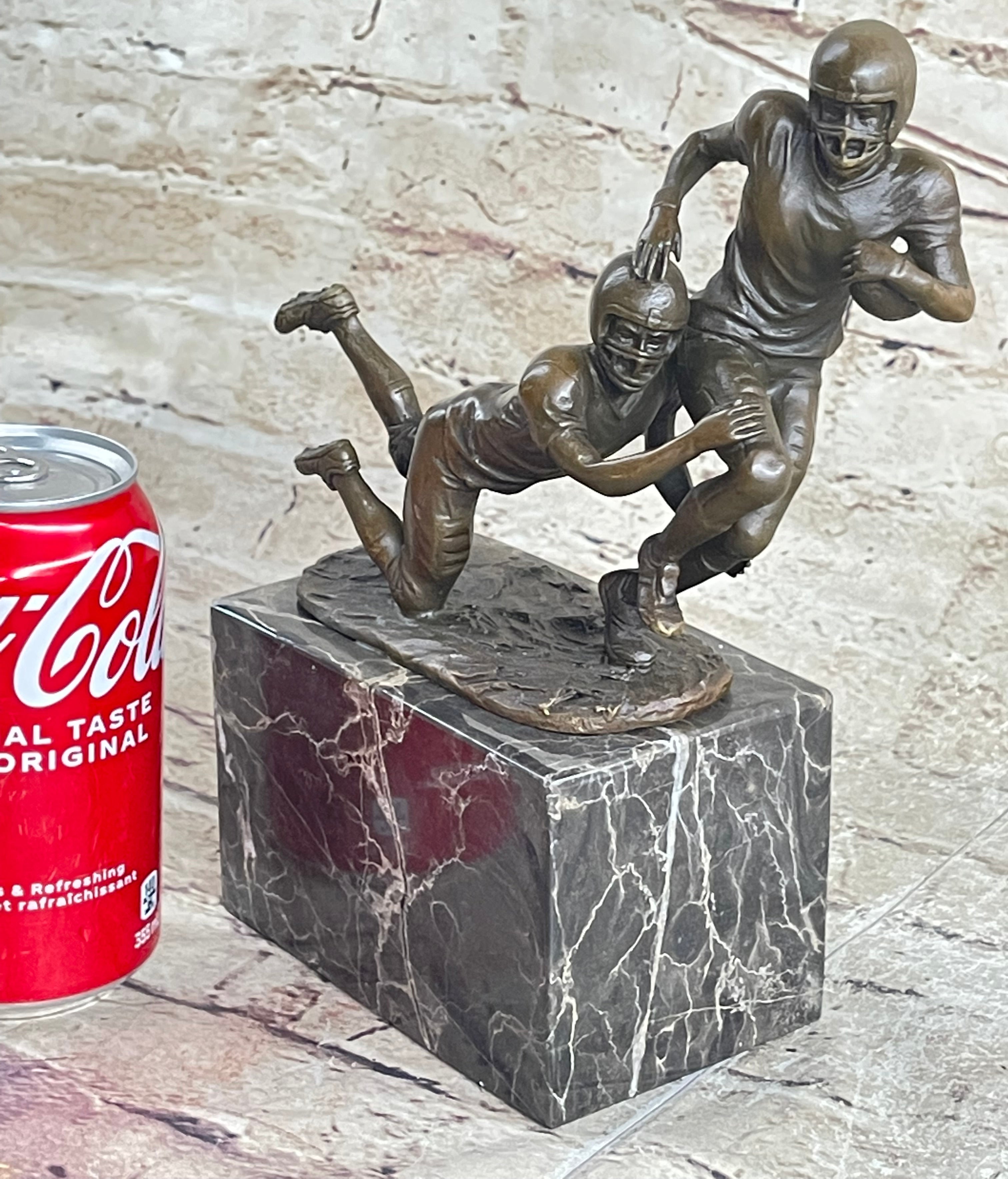 American Football NFL AFL Athlete Bronze Sculpture on Marble Base