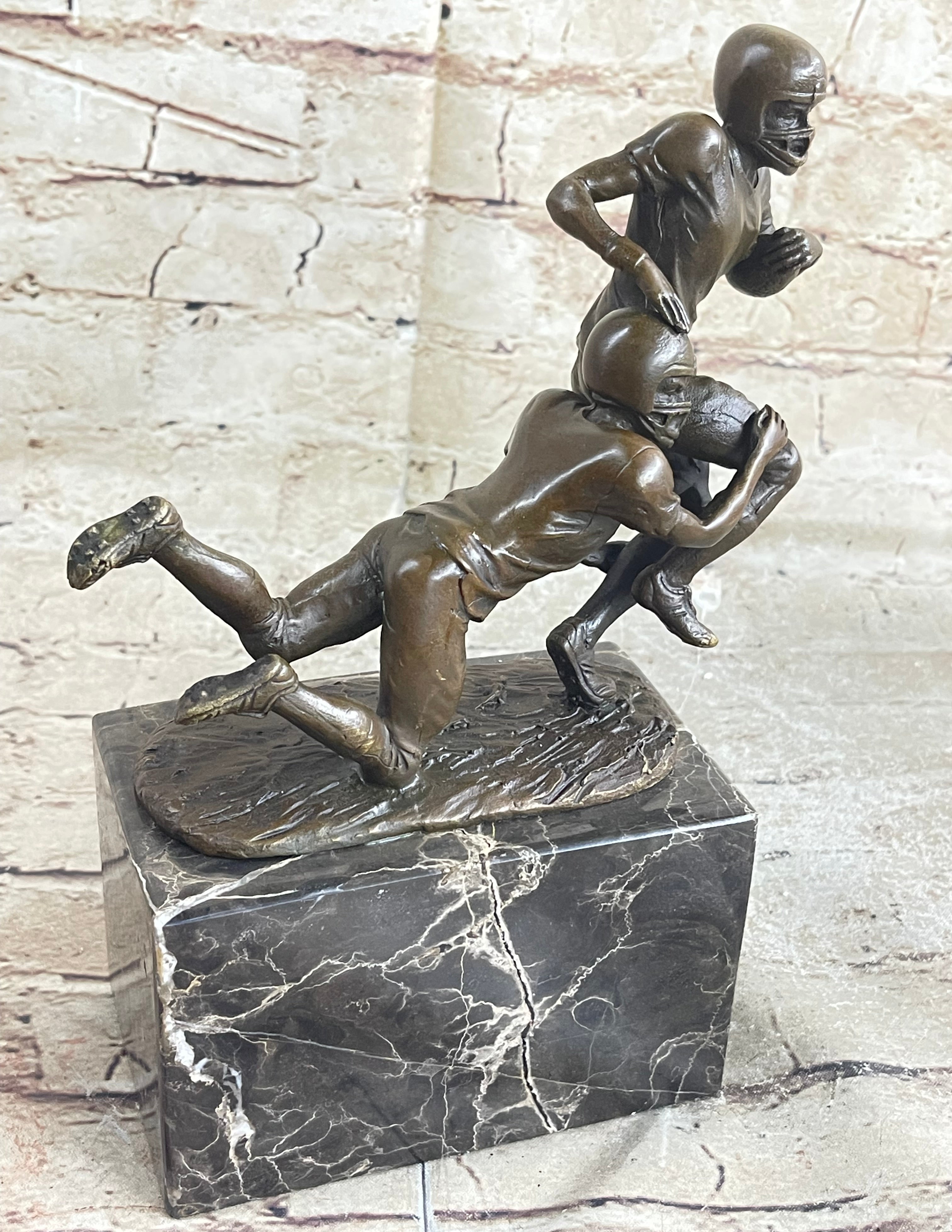 American Football NFL AFL Athlete Bronze Sculpture on Marble Base