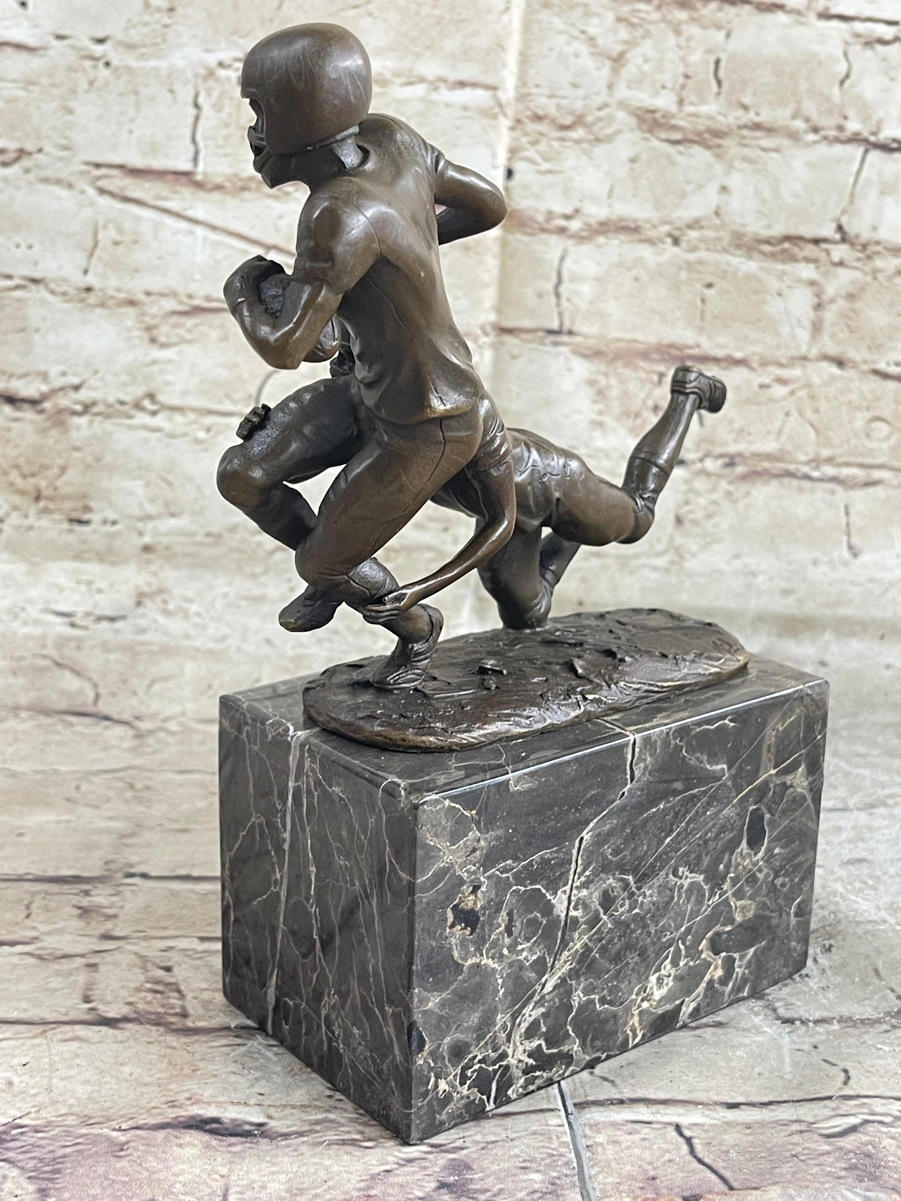 American Football NFL AFL Athlete Bronze Sculpture on Marble Base