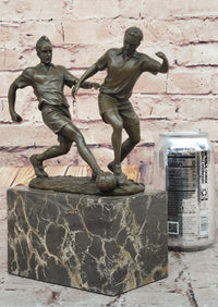 Bronze Soccer Players Sculpture – Dual-Player on Marble Base