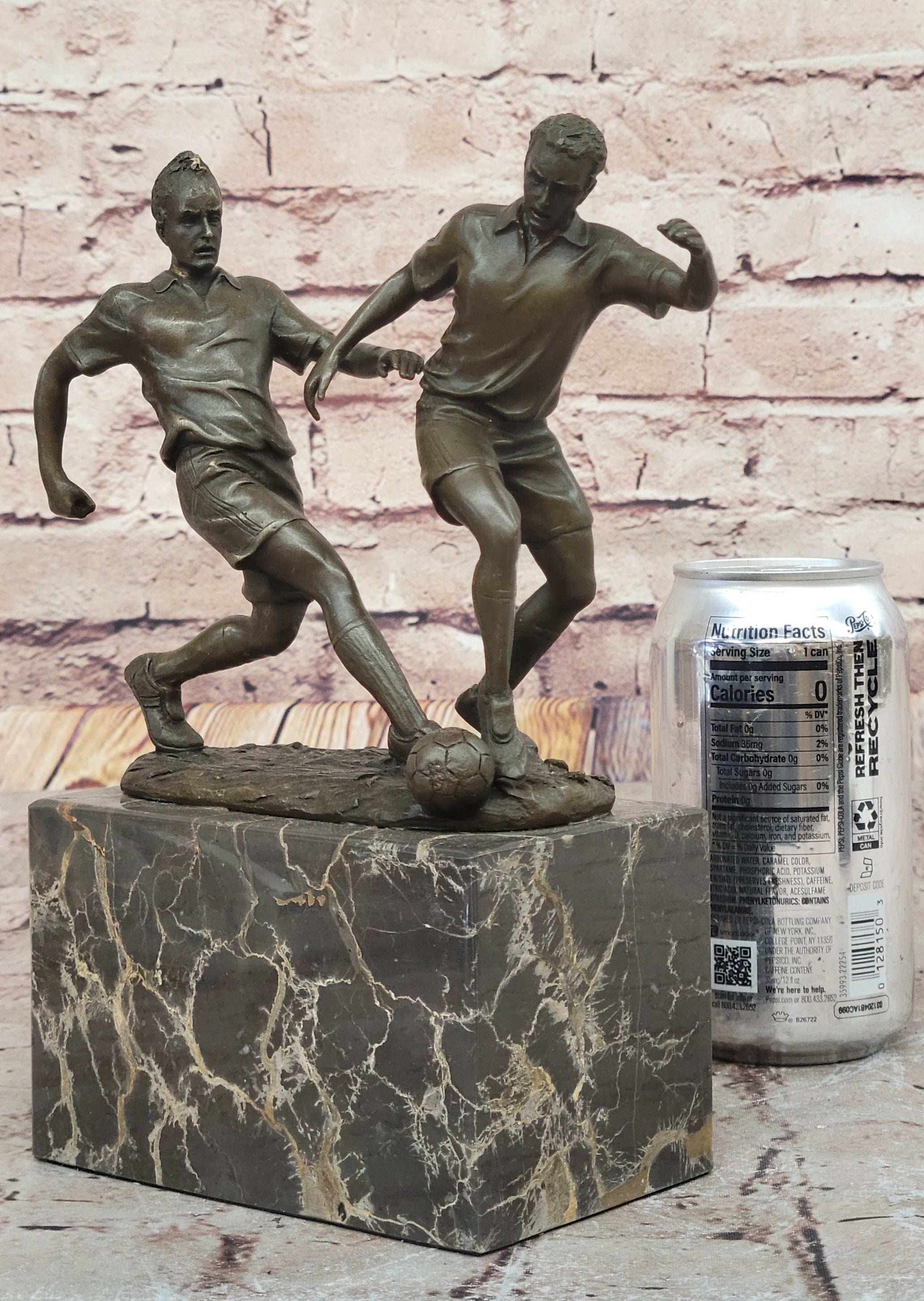 Bronze Soccer Players Sculpture – Dual-Player on Marble Base