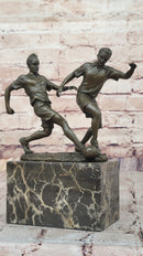 Bronze Soccer Players Sculpture – Dual-Player on Marble Base