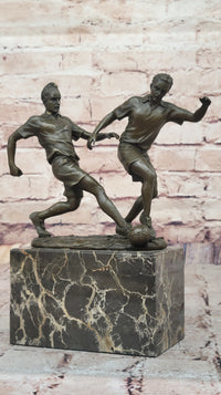 Bronze Soccer Players Sculpture – Dual-Player on Marble Base
