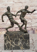 Bronze Soccer Players Sculpture – Dual-Player on Marble Base