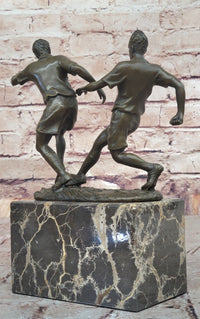 Bronze Soccer Players Sculpture – Dual-Player on Marble Base