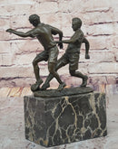 Bronze Soccer Players Sculpture – Dual-Player on Marble Base