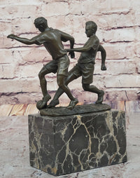 Bronze Soccer Players Sculpture – Dual-Player on Marble Base