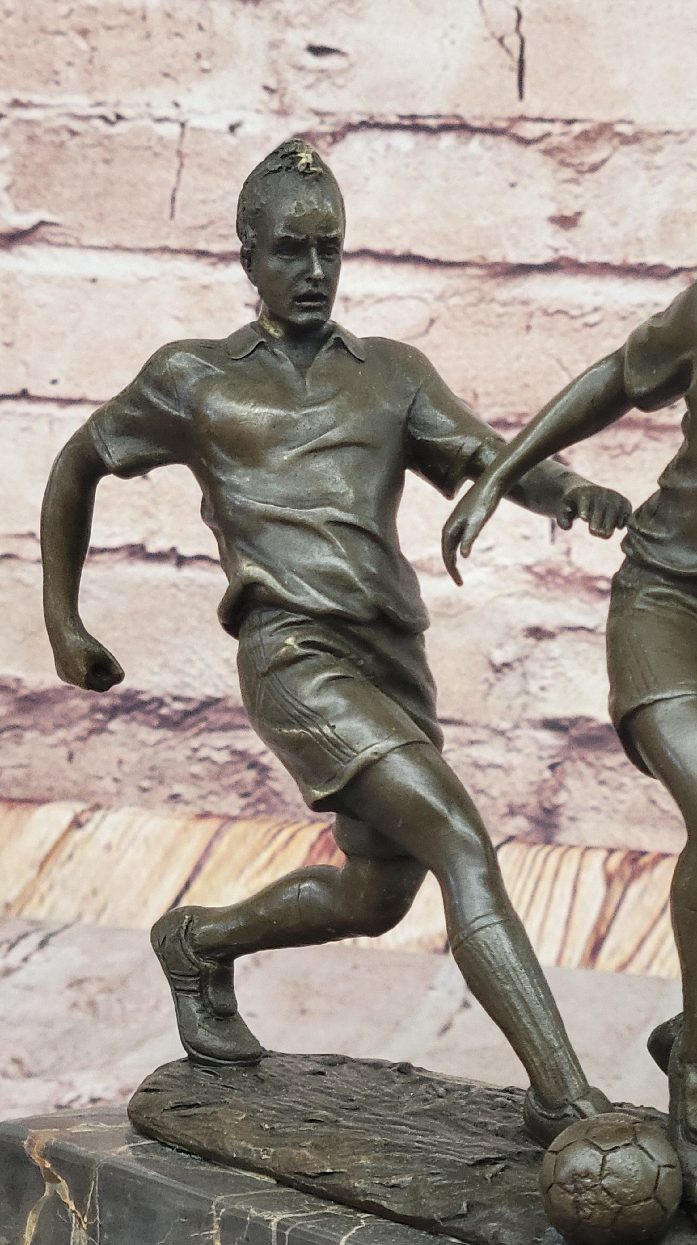 Bronze Soccer Players Sculpture – Dual-Player on Marble Base