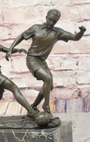 Bronze Soccer Players Sculpture – Dual-Player on Marble Base