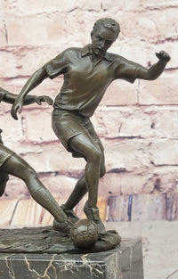 Bronze Soccer Players Sculpture – Dual-Player on Marble Base