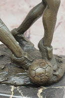 Bronze Soccer Players Sculpture – Dual-Player on Marble Base