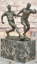 Bronze Soccer Players Sculpture – Dual-Player on Marble Base