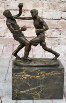 Boxers Boxing Sparring Bronze Metal Sculpture on Marble Base
