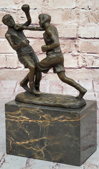 Boxers Boxing Sparring Bronze Metal Sculpture on Marble Base