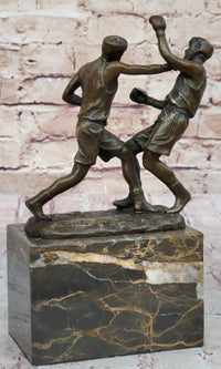Boxers Boxing Sparring Bronze Metal Sculpture on Marble Base