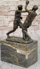 Boxers Boxing Sparring Bronze Metal Sculpture on Marble Base