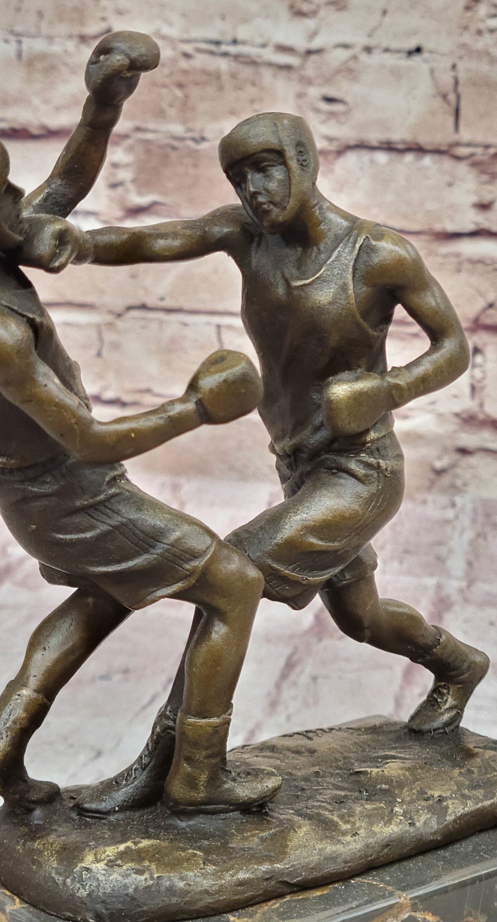 Boxers Boxing Sparring Bronze Metal Sculpture on Marble Base