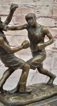 Boxers Boxing Sparring Bronze Metal Sculpture on Marble Base